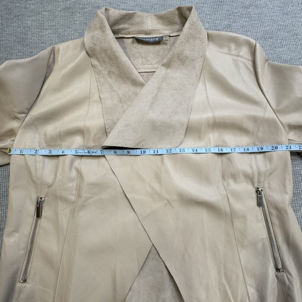 Bagatelle Womens Size L Beige Faux Leather Draped Jacket Open Front Long Sleeve - Picture 13 of 16